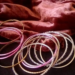 boho, bracelets,  bangles, silver, brass, pink